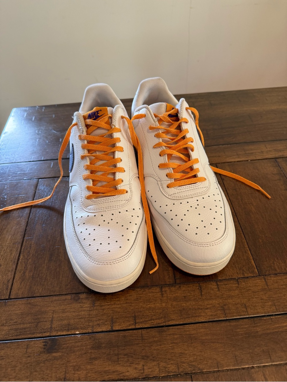 Nike Court Vision Men’s White Low-Top Sneakers with Orange Laces